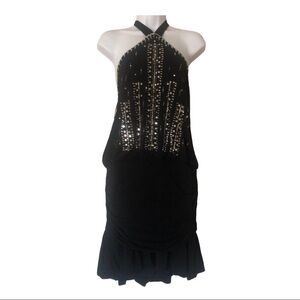 Elegant Black Halter Dress with Silver Accents
